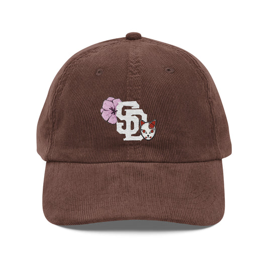 Corduroy baseball cap with SD logo and Demon Slayer inspired design